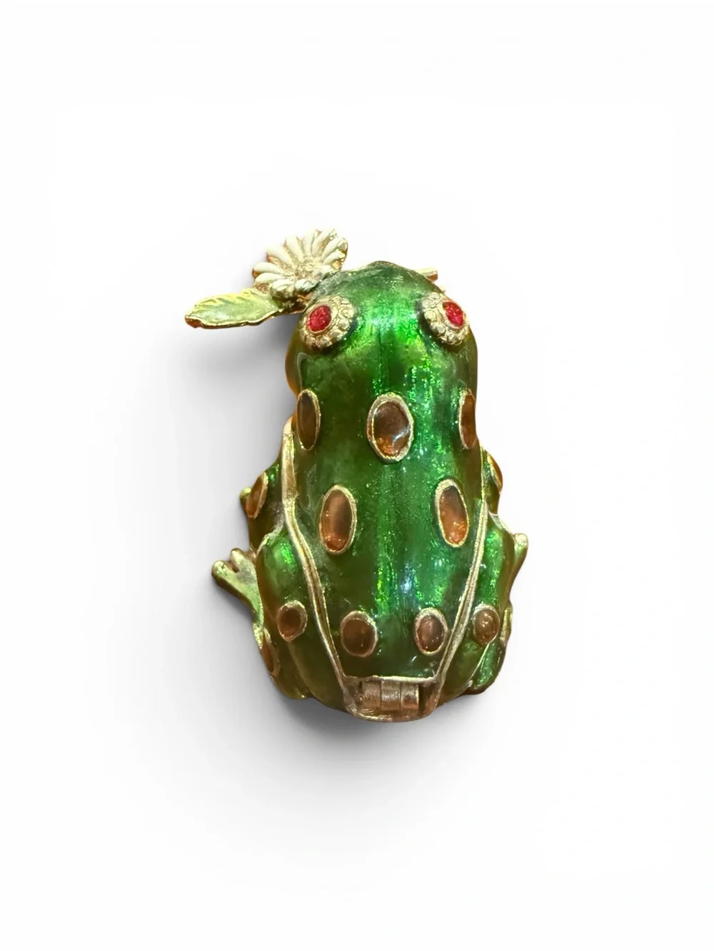 Vintage Frog Trinket Box Green Enamel  Frog Figurine - Picture 2 of 6